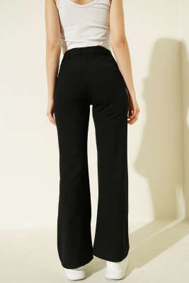 İspanyol Paça Bel Düğmeli Pantolon Siyah - Kadın Giyim Modelleri