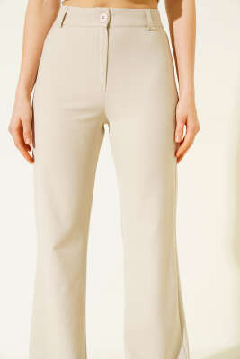 İspanyol Paça Bel Düğmeli Pantolon Taş - Kadın Giyim Modelleri