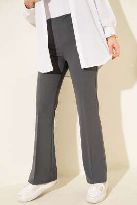 İspanyol Paça Bel Lastikli Dabıl Pantolon Füme - Pantolon