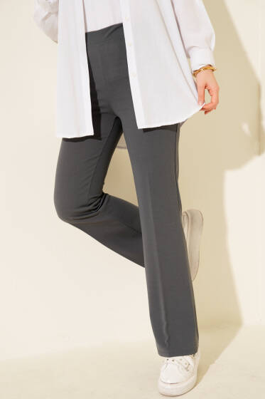 İspanyol Paça Bel Lastikli Dabıl Pantolon Füme - Yılın Fırsatı