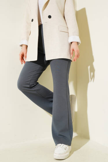 İspanyol Paça Bel Lastikli Pantolon Füme - Pantolon