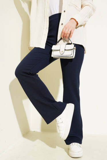 İspanyol Paça Bel Lastikli Pantolon Lacivert - Pantolon