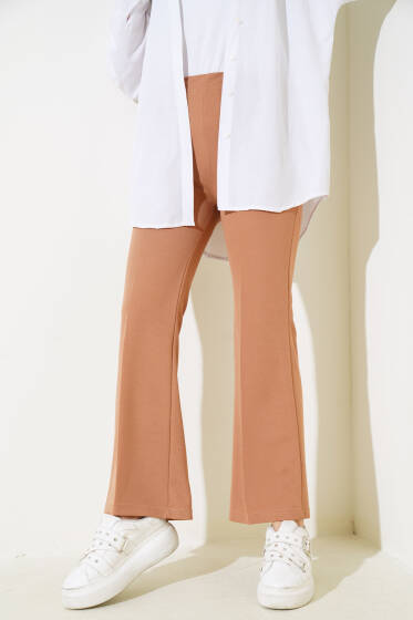 İspanyol Paça Beli Lastikli Pantolon Bisküvi - Pantolon