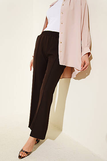 İspanyol Paça Çımalı Dabıl Pantolon Acı Kahve - Pantolon