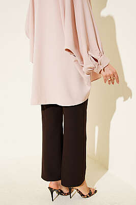 İspanyol Paça Çımalı Dabıl Pantolon Acı Kahve - Pantolon