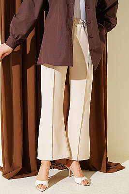 İspanyol Paça Çımalı Dabıl Pantolon Bej - ERME