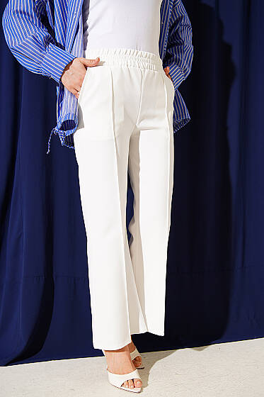 İspanyol Paça Çımalı Dabıl Pantolon Ekru - Pantolon