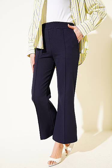 İspanyol Paça Çımalı Dabıl Pantolon Lacivert - Pantolon