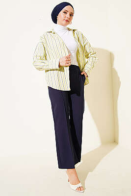 İspanyol Paça Çımalı Dabıl Pantolon Lacivert - Pantolon