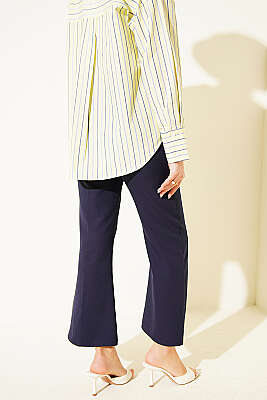 İspanyol Paça Çımalı Dabıl Pantolon Lacivert - Pantolon