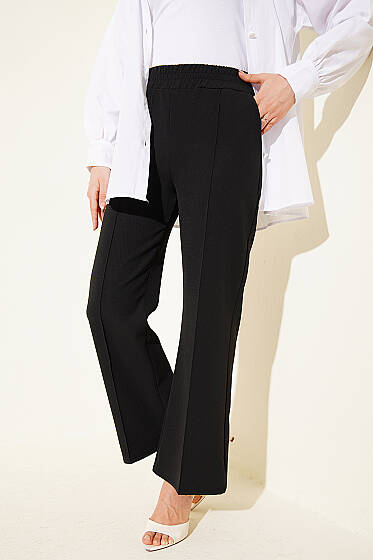 İspanyol Paça Çımalı Dabıl Pantolon Siyah - Pantolon