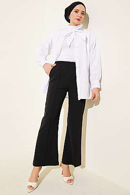 İspanyol Paça Çımalı Dabıl Pantolon Siyah - Pantolon