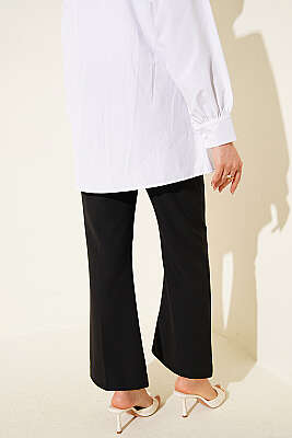 İspanyol Paça Çımalı Dabıl Pantolon Siyah - Pantolon