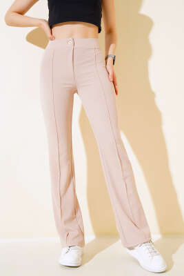 İspanyol Paça Çımalı Pantolon Bej - Kadın Giyim Modelleri