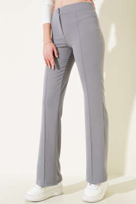 İspanyol Paça Çımalı Pantolon Kayrak Grisi - Kadın Giyim Modelleri