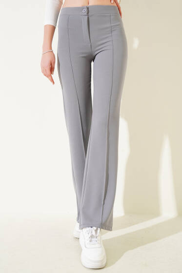 İspanyol Paça Çımalı Pantolon Kayrak Grisi - Yeni Giyim