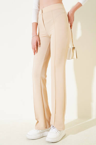 İspanyol Paça Çımalı Pantolon Kum Bej - Yeni Giyim