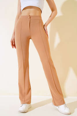 İspanyol Paça Çımalı Pantolon Latte - Kadın Giyim Modelleri