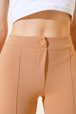 İspanyol Paça Çımalı Pantolon Latte - Kadın Giyim Modelleri