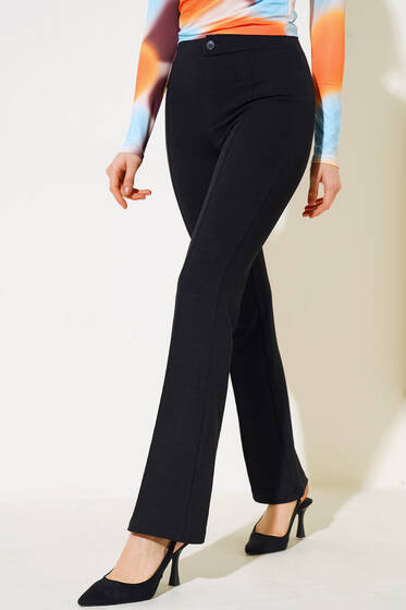İspanyol Paça Çımalı Pantolon Siyah - Yeni Giyim