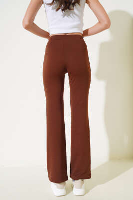 İspanyol Paça Çımalı Pantolon Taba - Kadın Giyim Modelleri