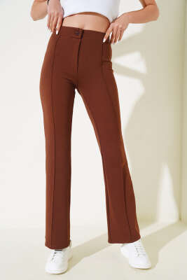 İspanyol Paça Çımalı Pantolon Taba 