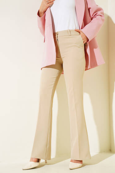 İspanyol Paça Düğmeli Pantolon Camel - Pantolon