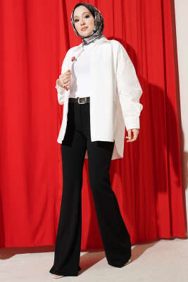 İspanyol Paça Kemerli Kumaş Pantolon Siyah - Pantolon