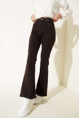 İspanyol Paça Kot Pantolon Kahve - LEVURE