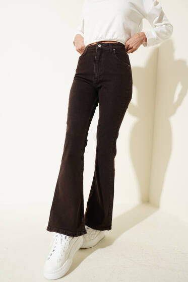 İspanyol Paça Kot Pantolon Kahve - Kadın Giyim Modelleri