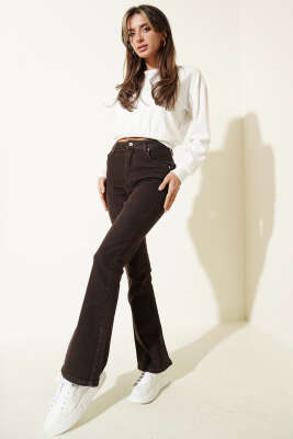 İspanyol Paça Kot Pantolon Kahve - Kadın Giyim Modelleri