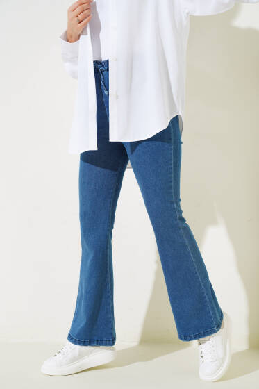 İspanyol Paça Kot Pantolon Mavi - Pantolon