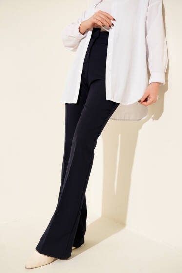 İspanyol Paça Kumaş Pantolon Lacivert - Pantolon