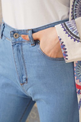 İspanyol Paça Yüksek Bel Açık Kot Jean Pantolon - Pantolon