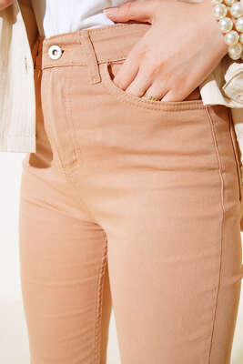 İspanyol Paça Yüksek Bel Camel Jean Pantolon - Pantolon
