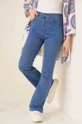 İspanyol Paça Yüksek Bel Orta Kot Jean Pantolon - 2