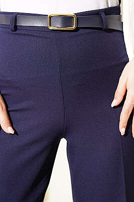 İspanyol Paçalı Kemerli Pantolon Lacivert - Pantolon