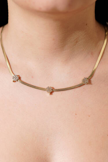 İtalyan Ezme Zincir Üzeri Üçlü Yonca Figürlü Kolye Gold - Kolye