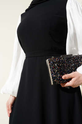 Jakar Balon Kol Kuşaklı Elbise Siyah - Tesettür Elbise