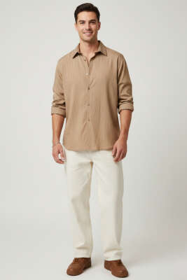 Jakar Çizgili Erkek Gömlek Kahve - Erkek Gömlek