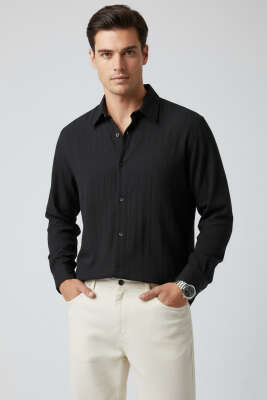 Jakar Çizgili Erkek Gömlek Siyah - GAVAZZİ