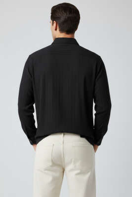 Jakar Çizgili Erkek Gömlek Siyah - Erkek Gömlek