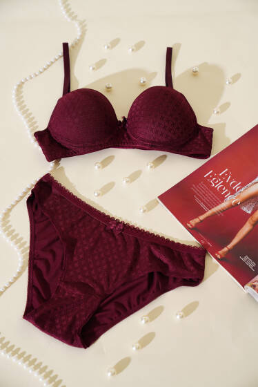 Jakar Desenli Destekli Sütyen Takım Mürdüm - Destekli Sütyen Takım