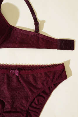 Jakar Desenli Destekli Sütyen Takım Mürdüm - Yılın Fırsatı