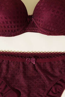 Jakar Desenli Destekli Sütyen Takım Mürdüm - Yılın Fırsatı