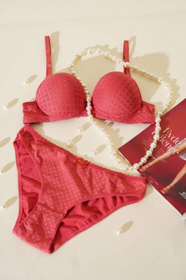 Jakar Desenli Destekli Sütyen Takım Nar Çiçeği - Destekli Sütyen Takım