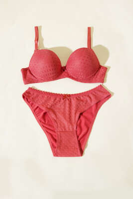 Jakar Desenli Destekli Sütyen Takım Nar Çiçeği - Yılın Fırsatı