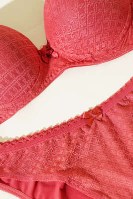 Jakar Desenli Destekli Sütyen Takım Nar Çiçeği - Yılın Fırsatı