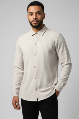 Jakar Desenli Dik Çizgili Erkek Gömlek Taş - HİT TİME