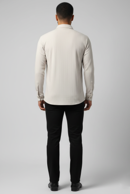 Jakar Desenli Dik Çizgili Erkek Gömlek Taş - Yeni Erkek Giyim